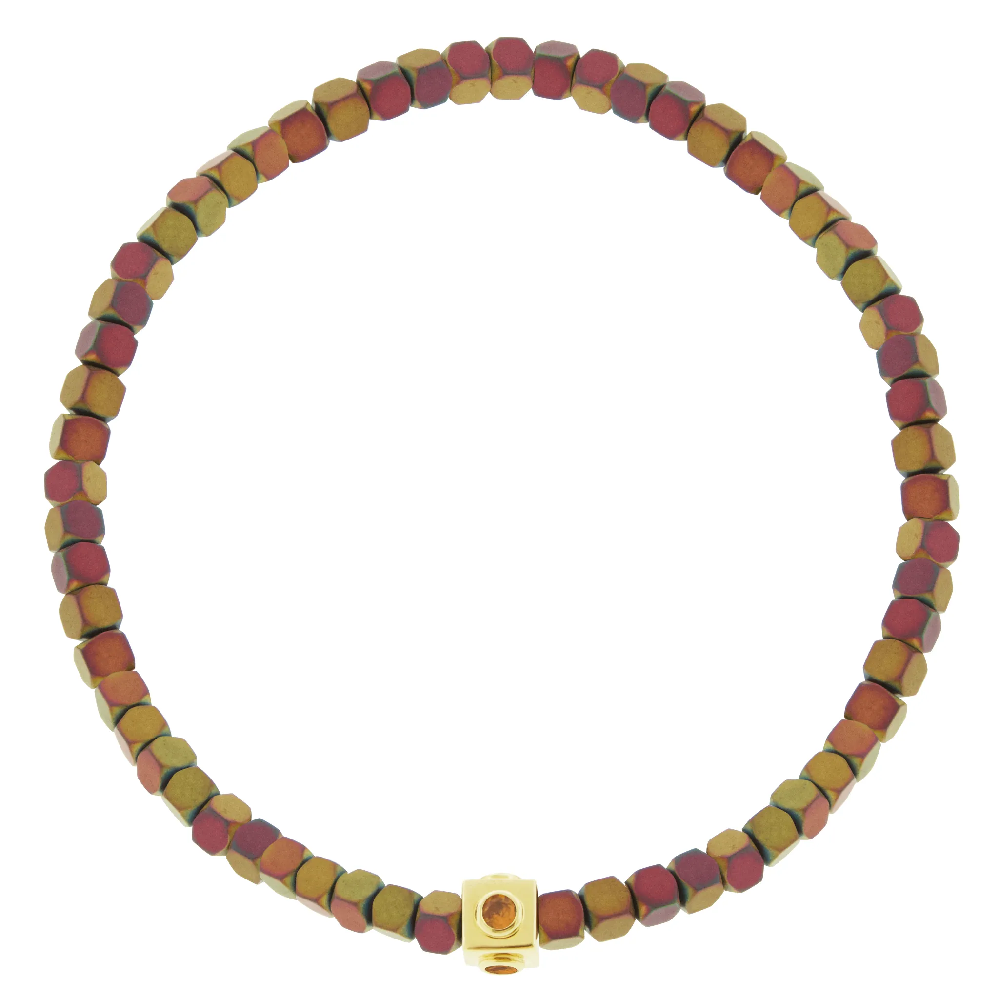 Sapphire Lego Cube on Sunset Hematite Bead Bracelet