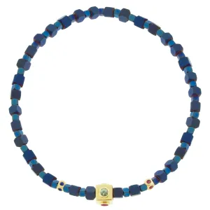 Sapphire Lego Cube with Tetras on Blue Hematite Bracelet