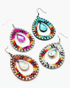 Seed Beaded Earrings with Rhinestone Edge