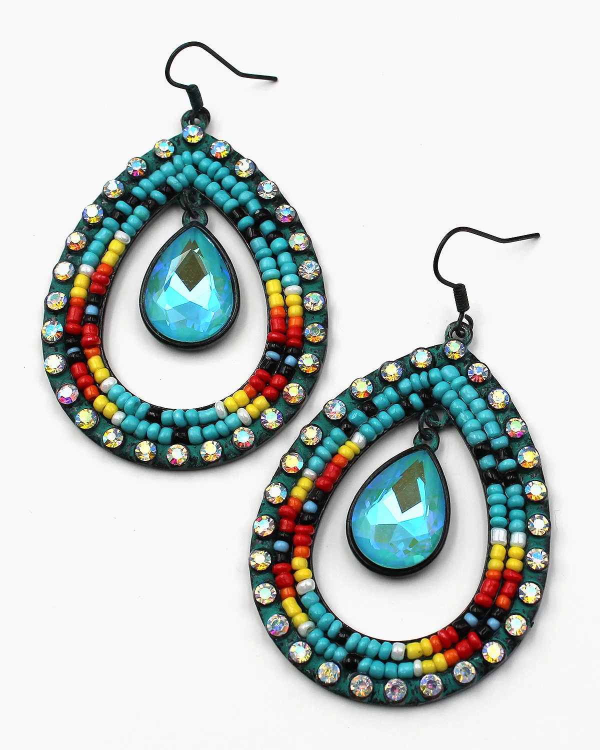 Seed Beaded Earrings with Rhinestone Edge