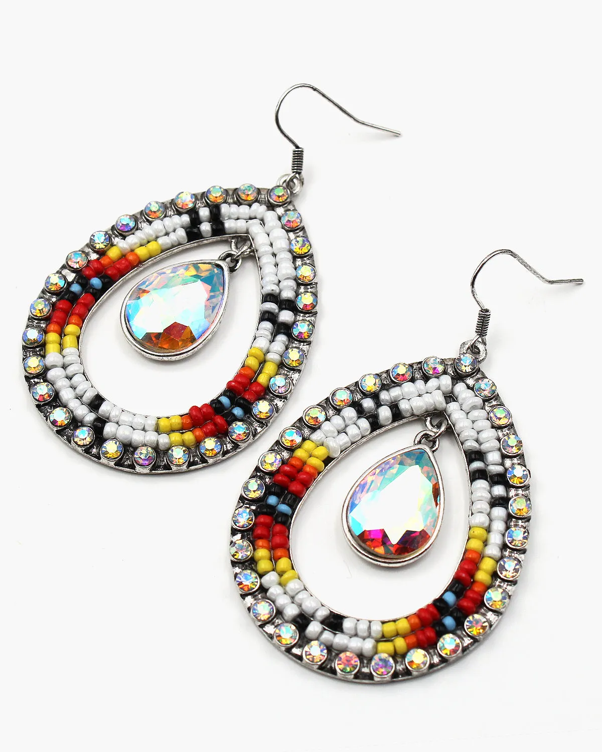 Seed Beaded Earrings with Rhinestone Edge