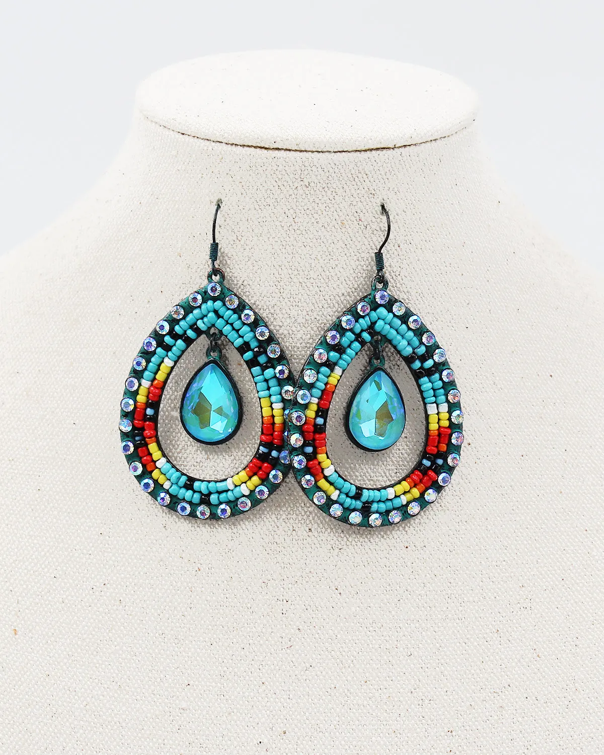 Seed Beaded Earrings with Rhinestone Edge
