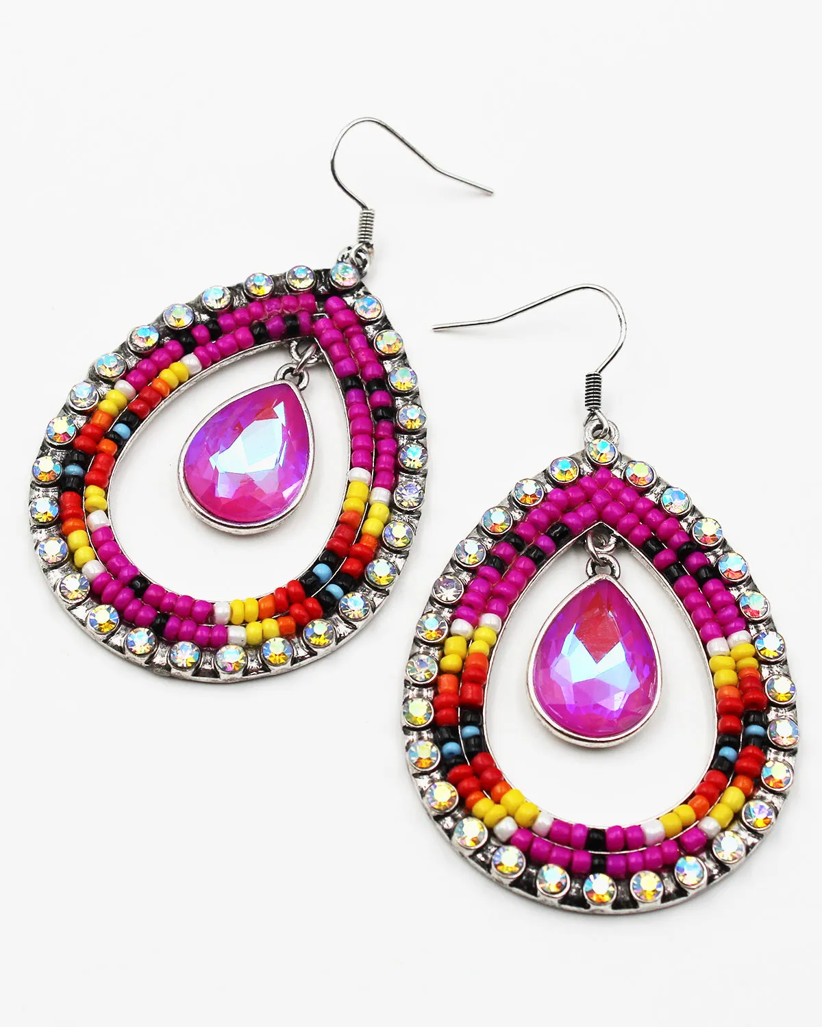 Seed Beaded Earrings with Rhinestone Edge