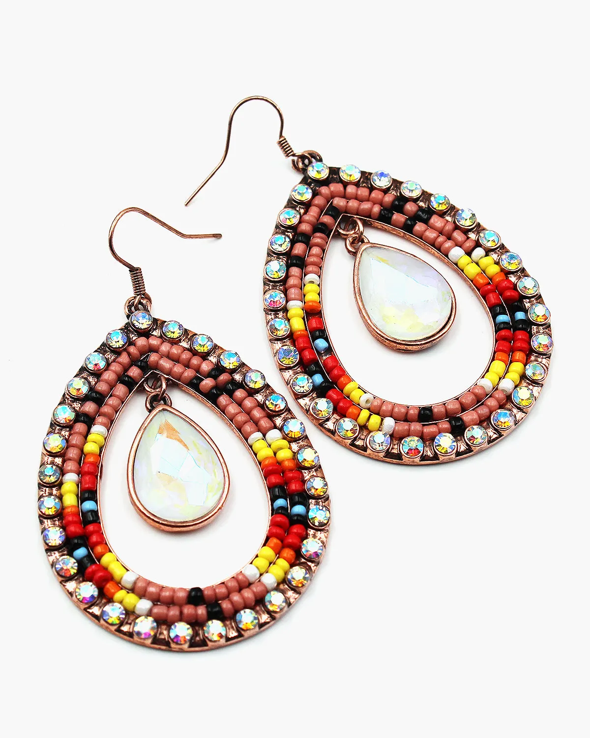 Seed Beaded Earrings with Rhinestone Edge