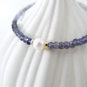 Selena Bracelet / Iolite Gemstone / Freshwater Pearl