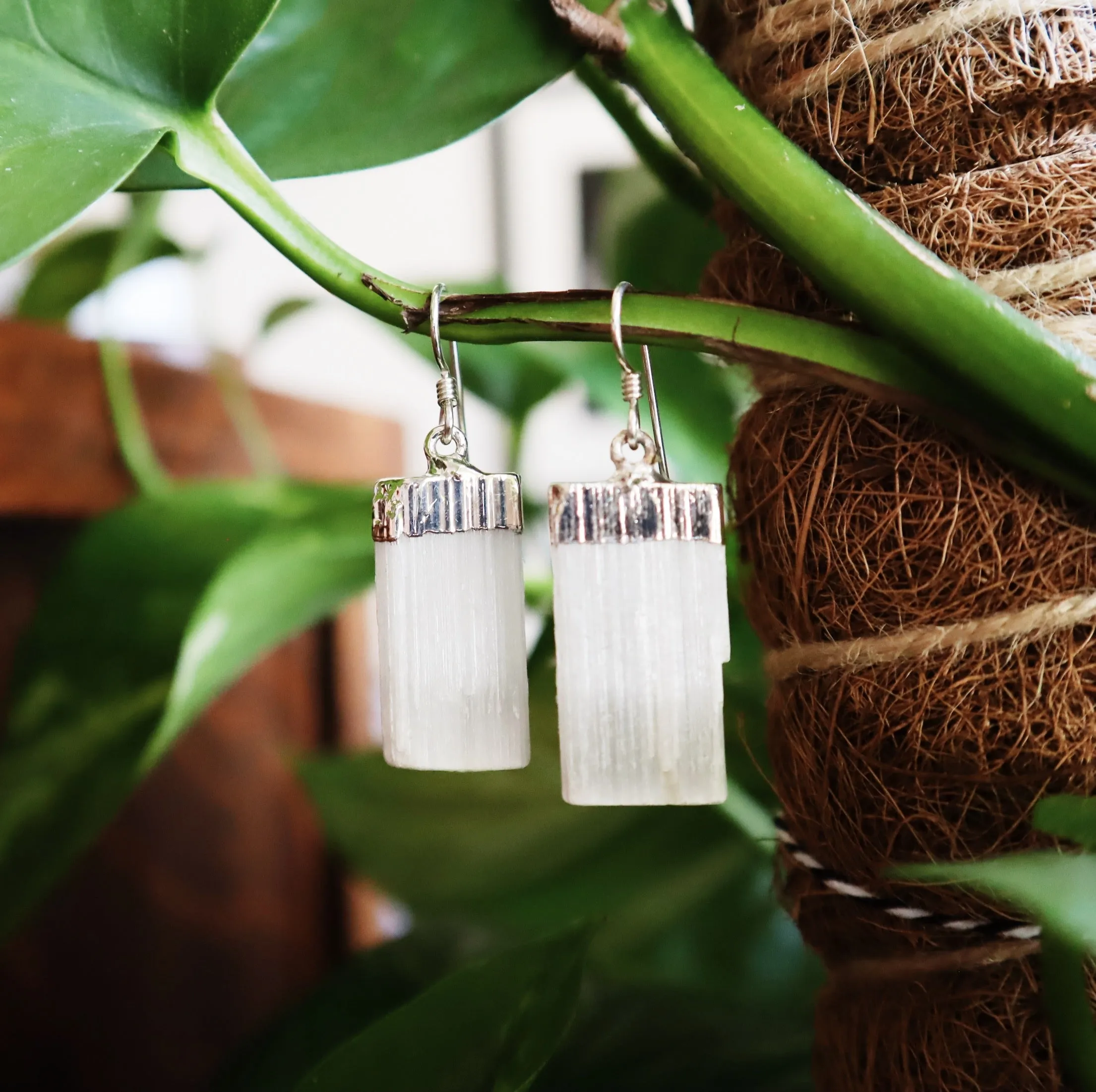 Selenite Dangle Earrings on Sterling Silver