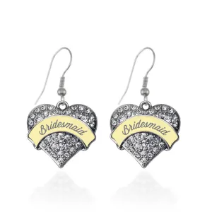 Silver Cream Bridesmaid Pave Heart Charm Dangle Earrings