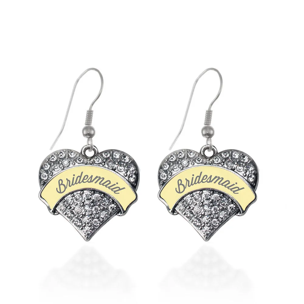 Silver Cream Bridesmaid Pave Heart Charm Dangle Earrings