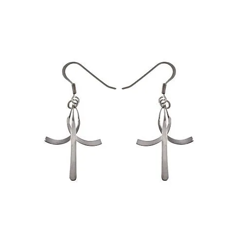 Silver Dangling Cross Earrings