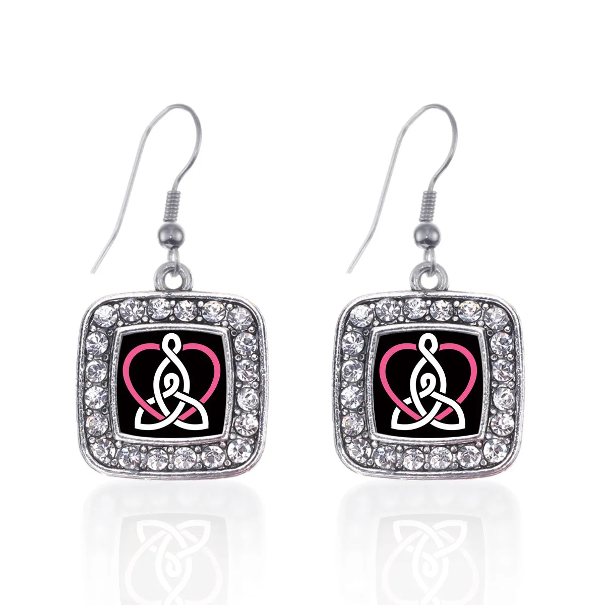 Silver iPack Square Charm Dangle Earrings