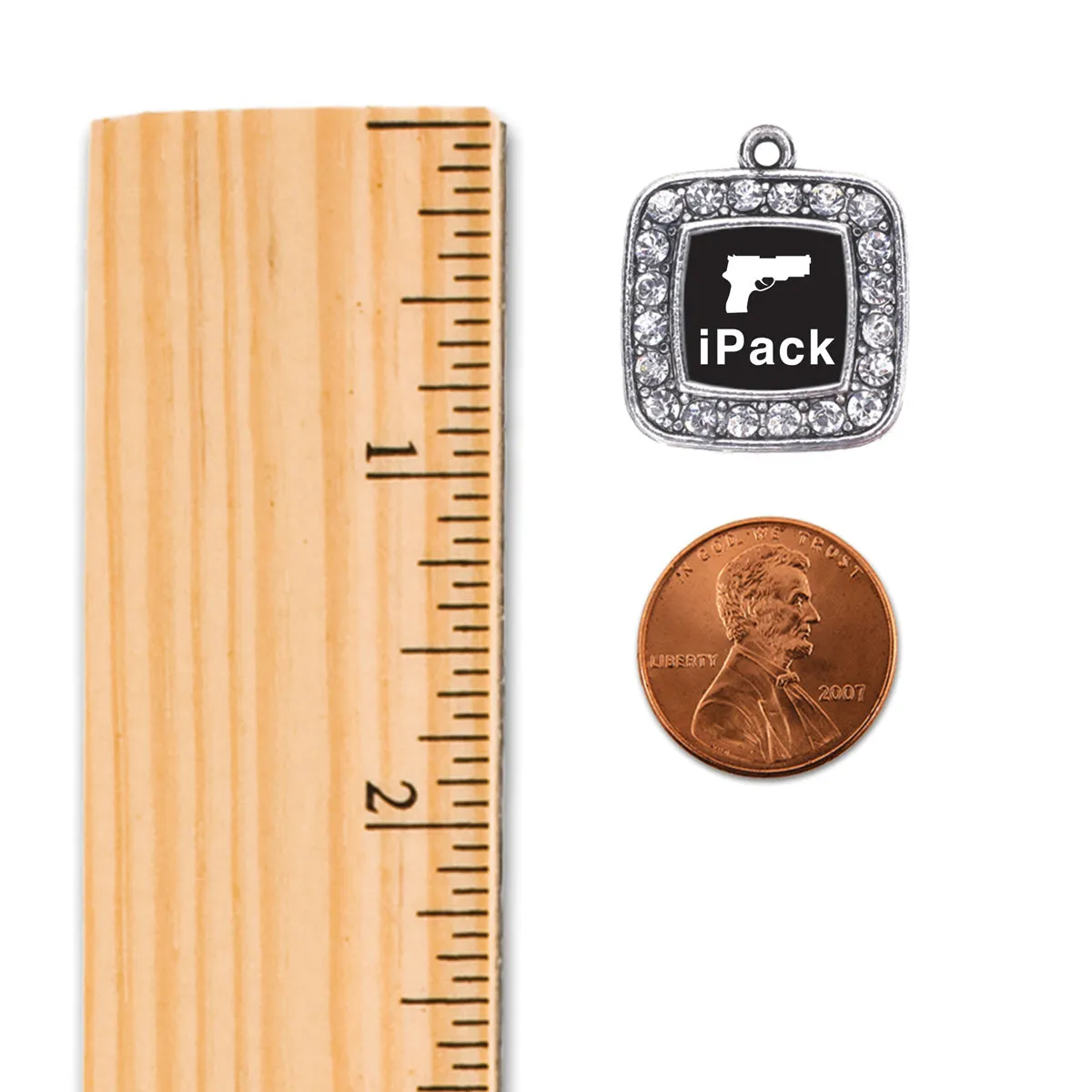 Silver iPack Square Charm Dangle Earrings