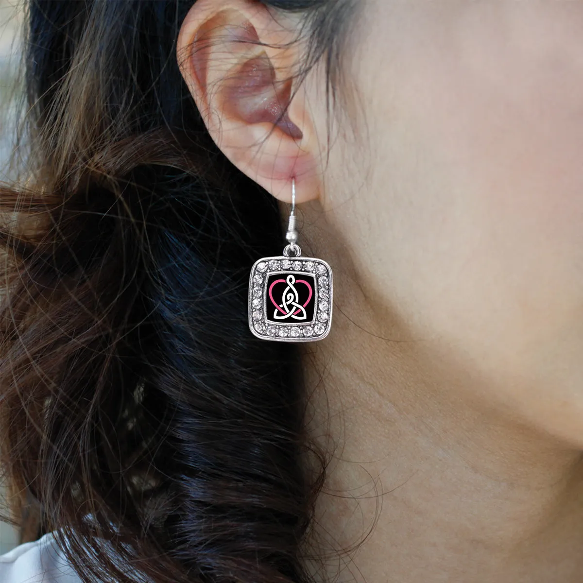 Silver iPack Square Charm Dangle Earrings