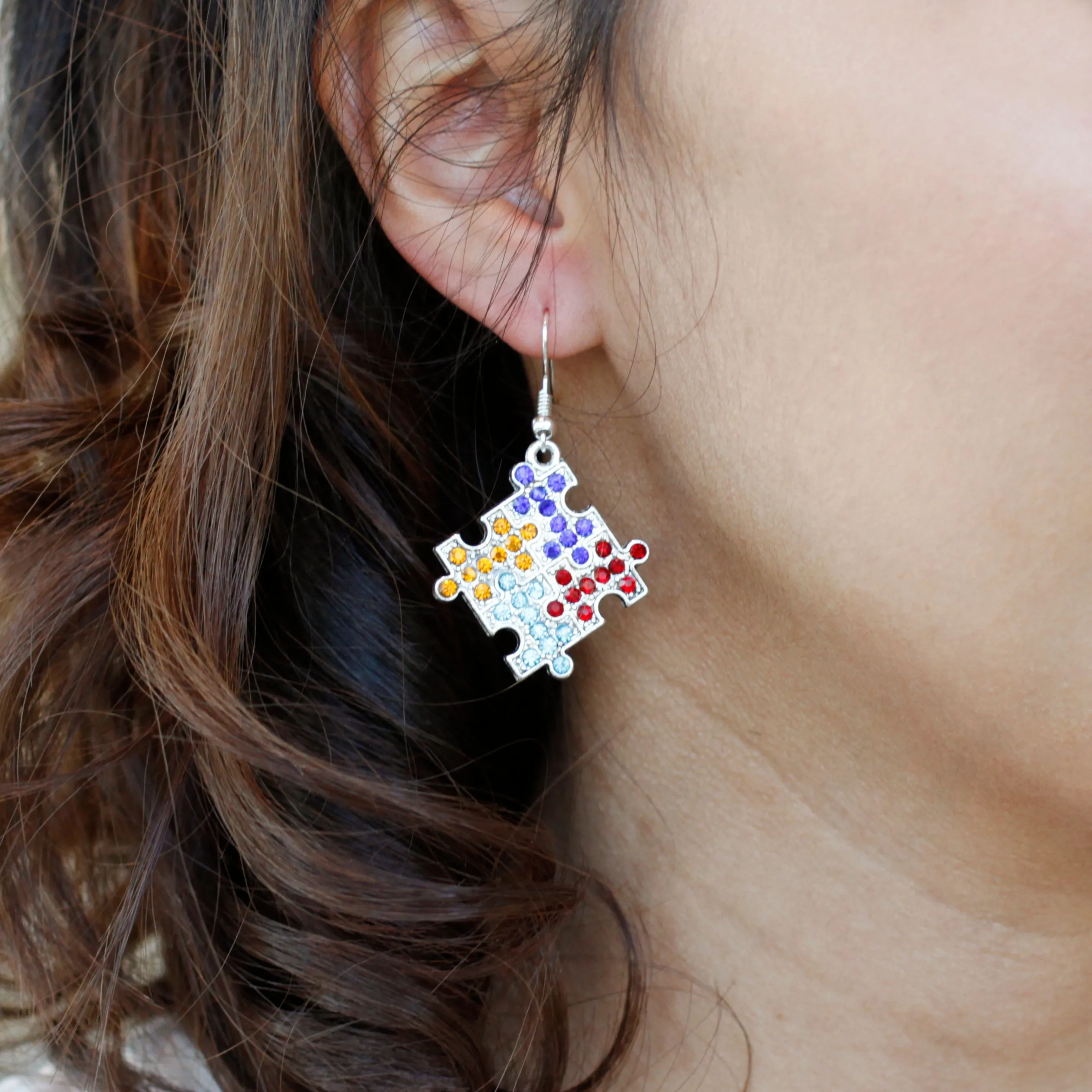 Silver Jigsaw Charm Dangle Earrings
