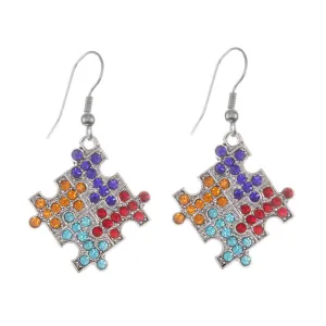 Silver Jigsaw Charm Dangle Earrings