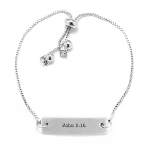 Silver John 3:16 Adjustable Bar Bracelet