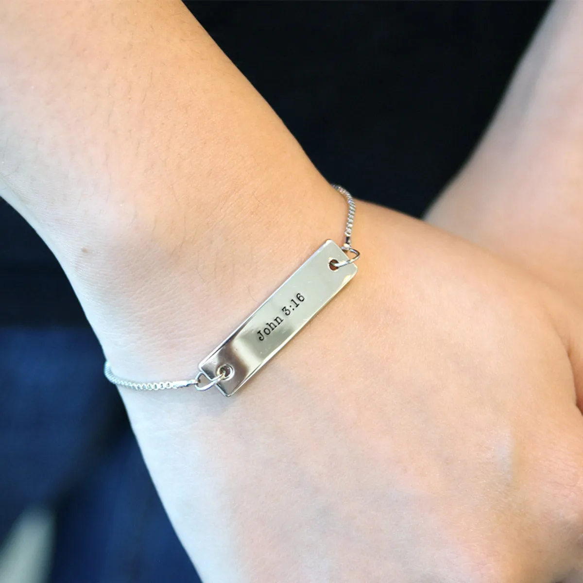 Silver John 3:16 Adjustable Bar Bracelet