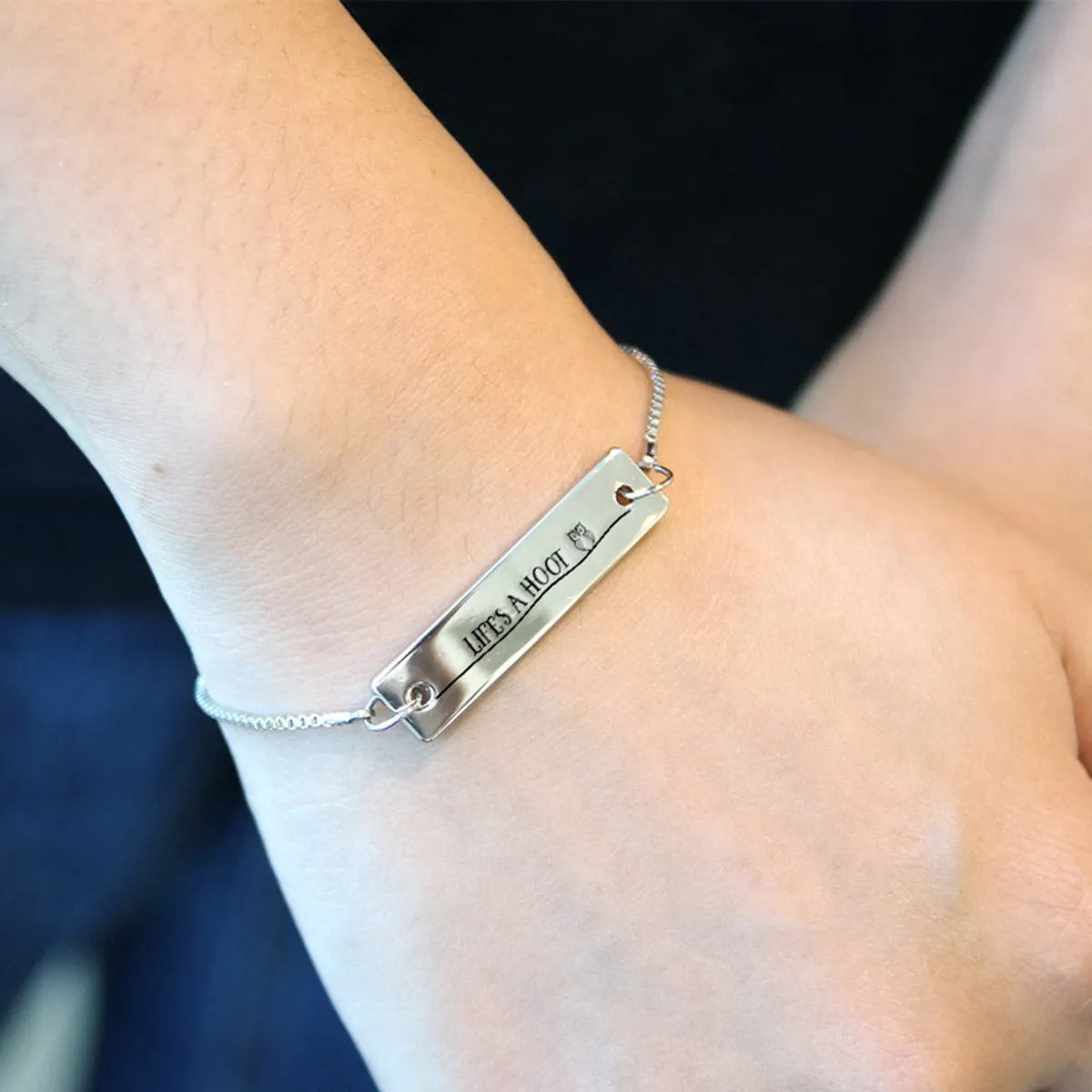Silver Life's a hoot Adjustable Bar Bracelet