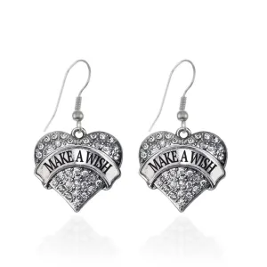 Silver Make a Wish Pave Heart Charm Dangle Earrings