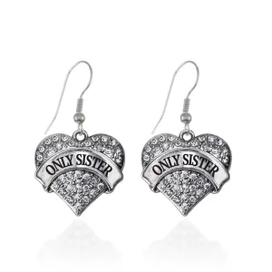Silver Only Sister Pave Heart Charm Dangle Earrings