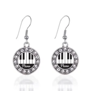 Silver Piano Lovers Circle Charm Dangle Earrings