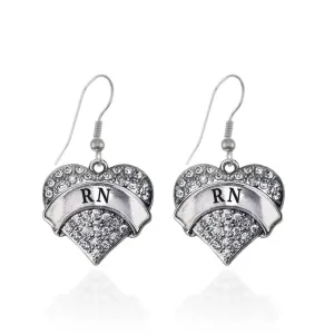 Silver RN Pave Heart Charm Dangle Earrings