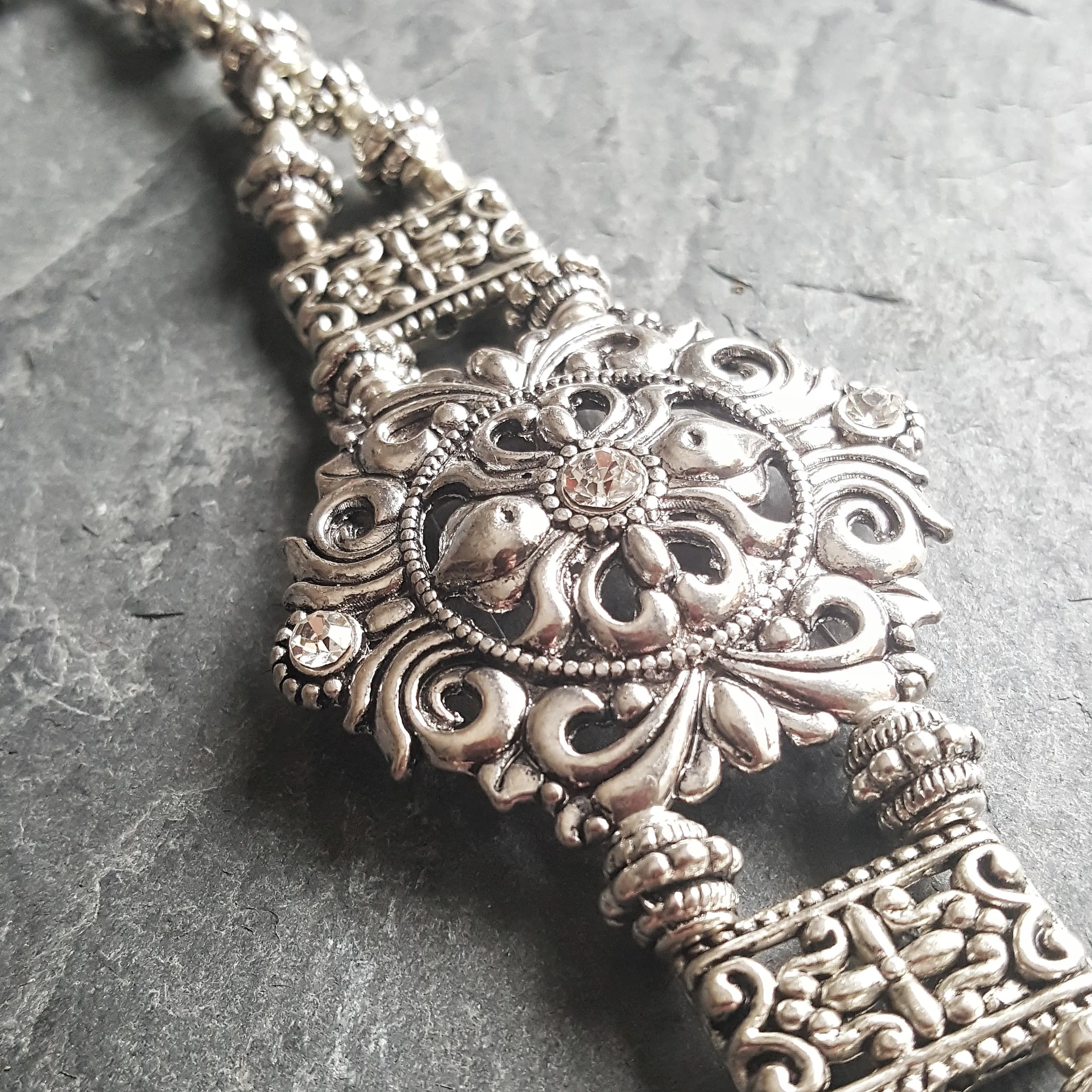 Silver Shield Bracelet Rhinestone Bridal Jewelry