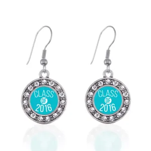 Silver Teal Class of 2016 Circle Charm Dangle Earrings