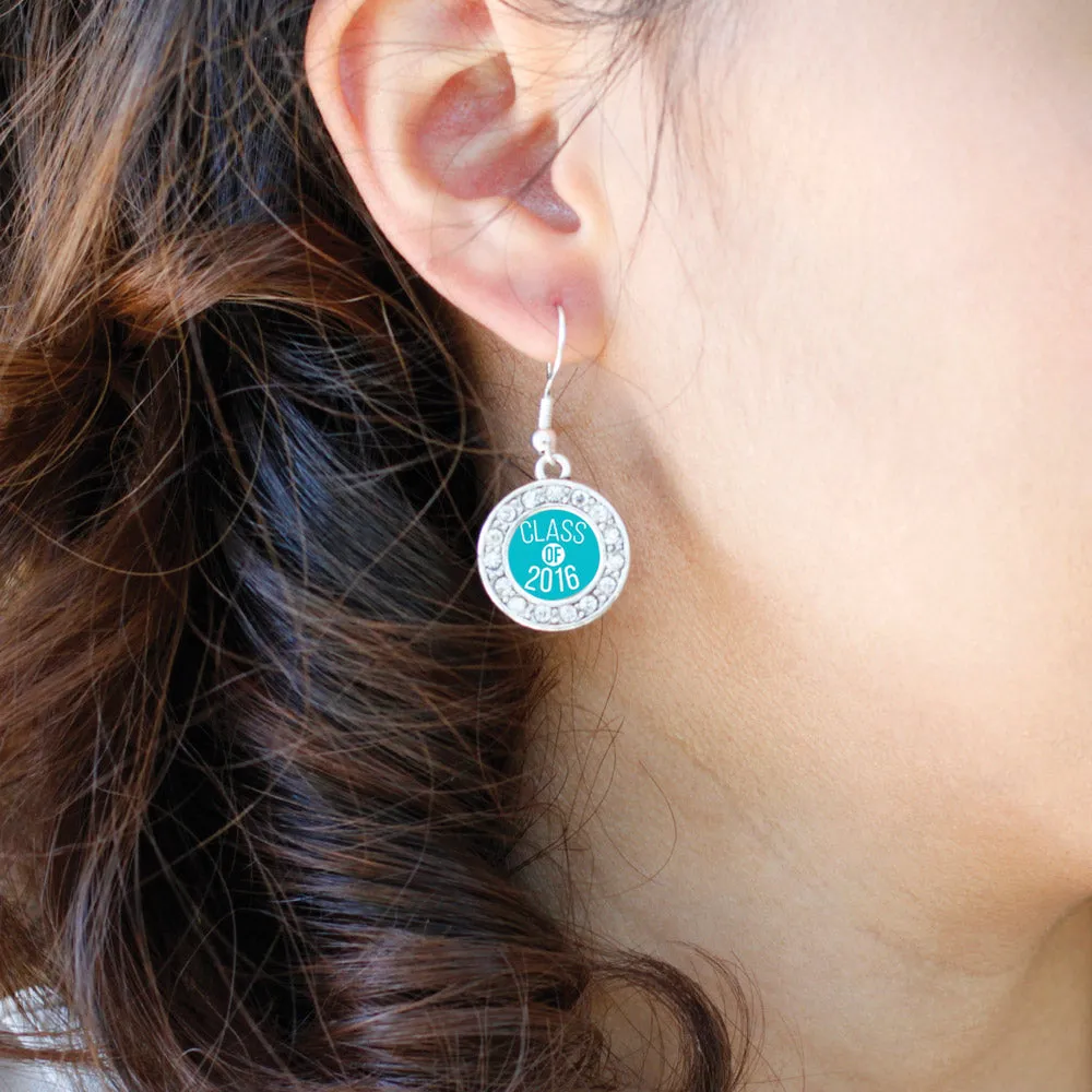 Silver Teal Class of 2016 Circle Charm Dangle Earrings