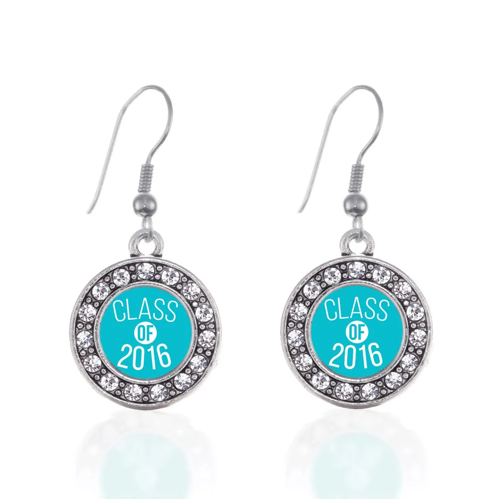 Silver Teal Class of 2016 Circle Charm Dangle Earrings