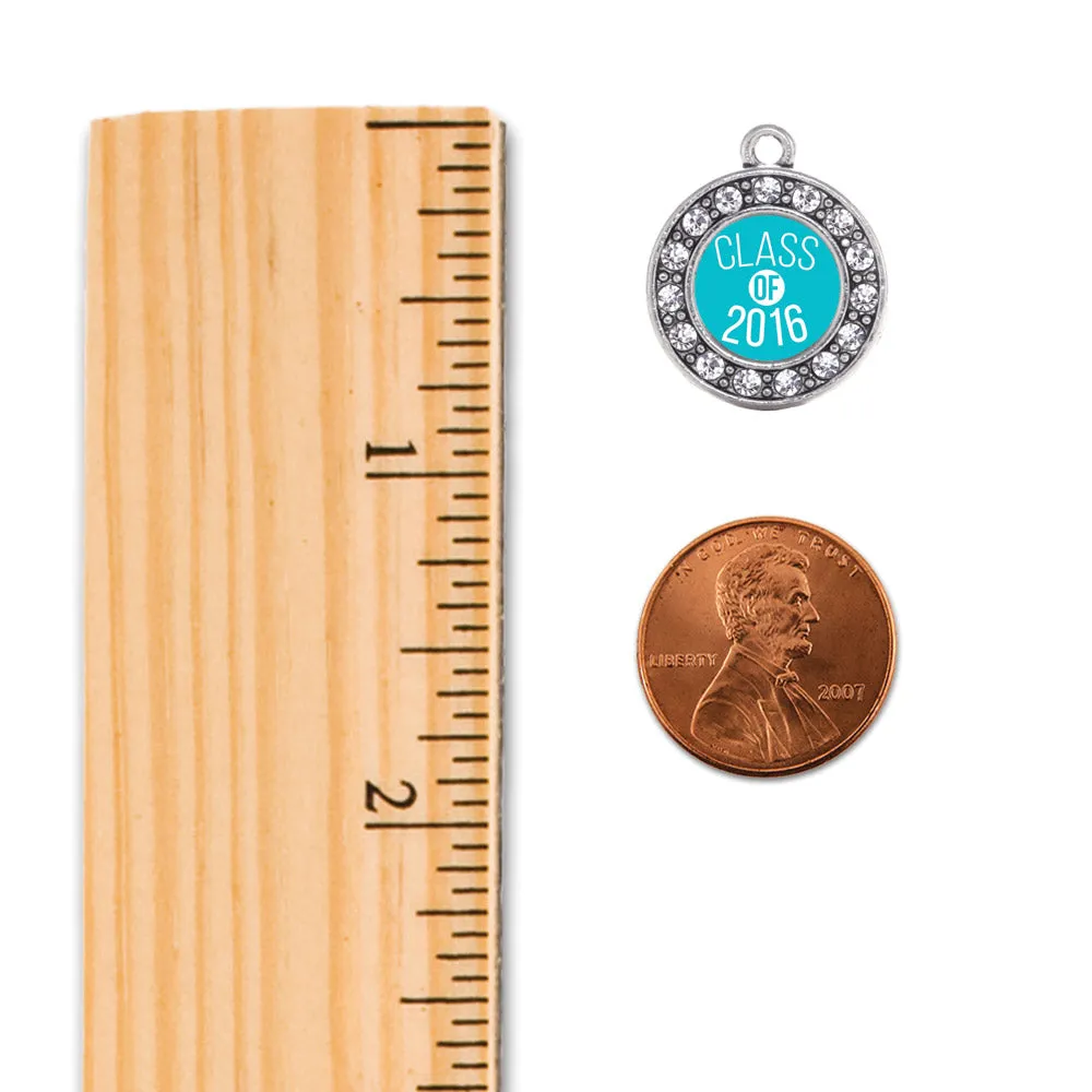 Silver Teal Class of 2016 Circle Charm Dangle Earrings