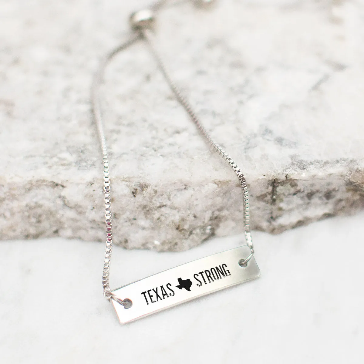 Silver Texas Strong Adjustable Bar Bracelet