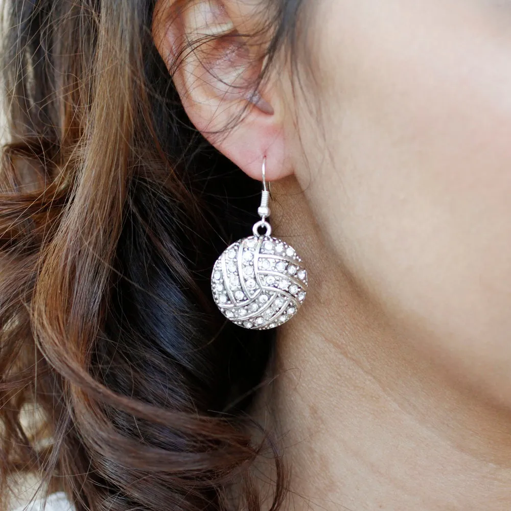 Silver Volleyball Charm Dangle Earrings