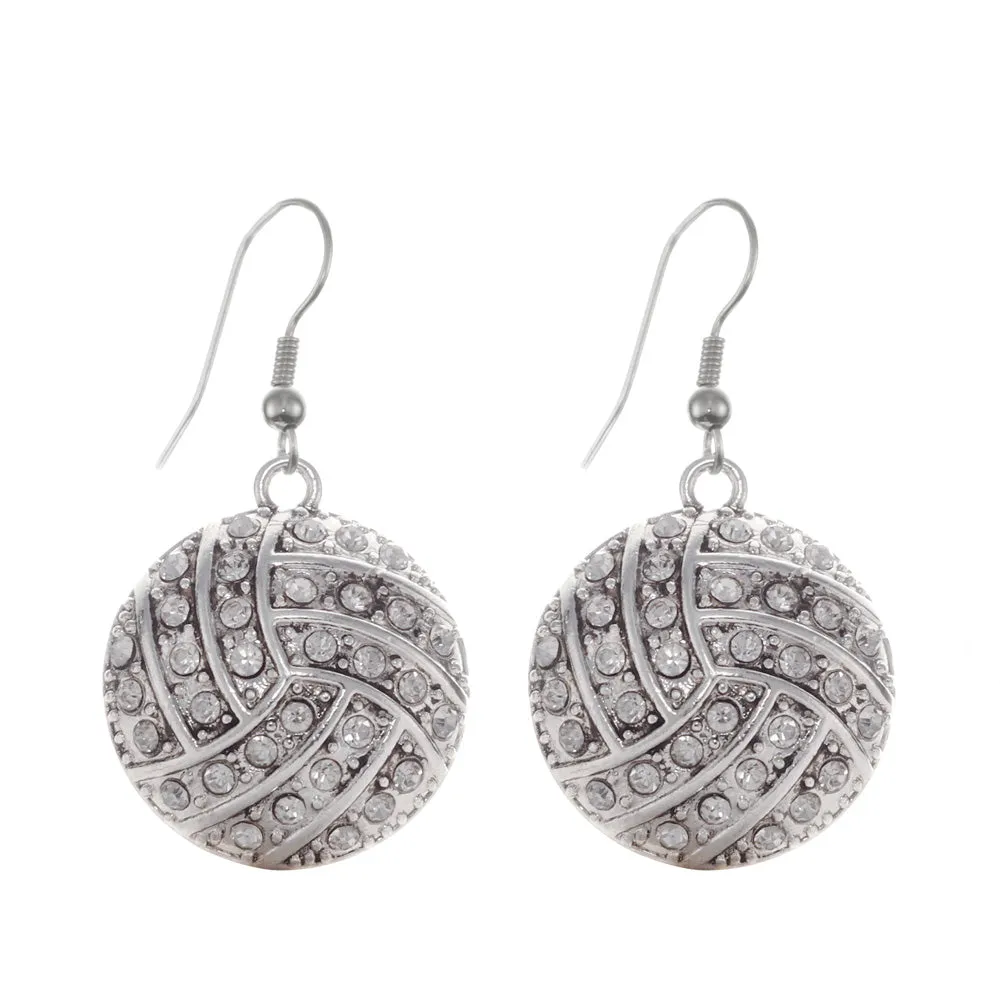Silver Volleyball Charm Dangle Earrings