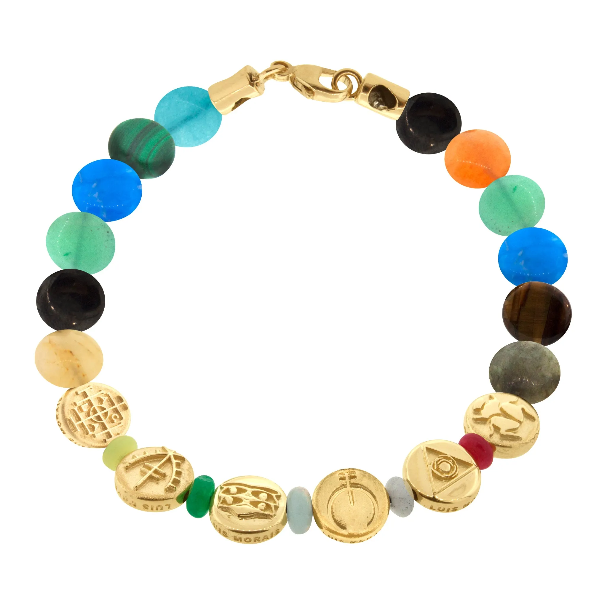 Six Small Multi Disks on a Gemstone Bracelet