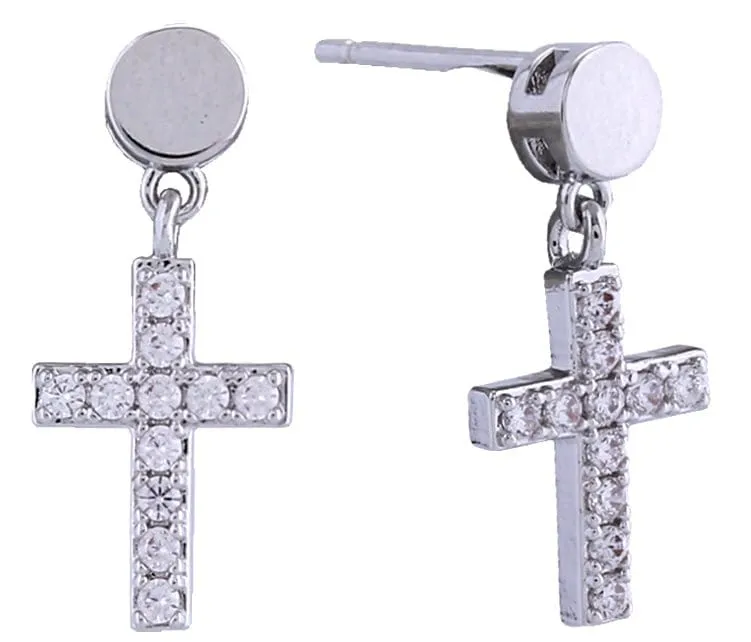 SJE311145 14K Dangling Cross Post Earrings