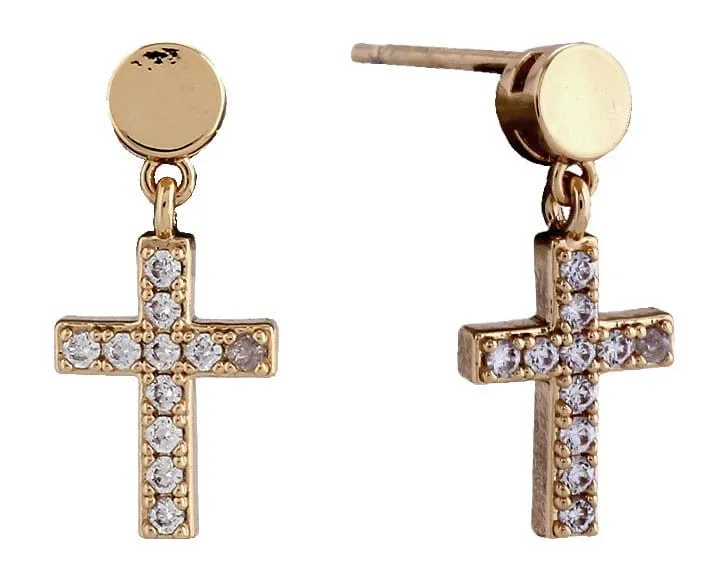 SJE311145 14K Dangling Cross Post Earrings