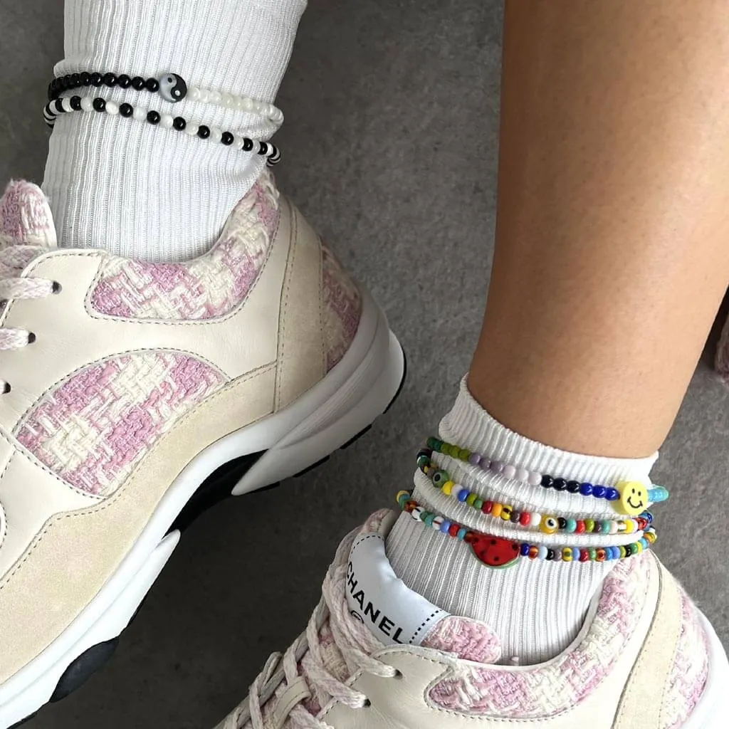 Smiley Charm Rainbow Glass Bead Anklet