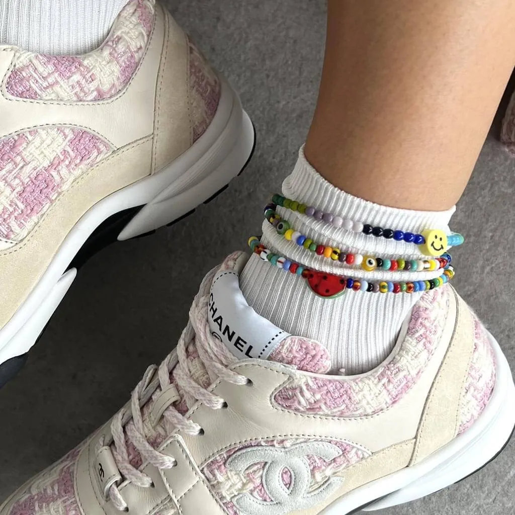 Smiley Charm Rainbow Glass Bead Anklet