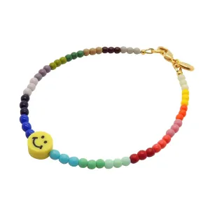 Smiley Charm Rainbow Glass Bead Anklet