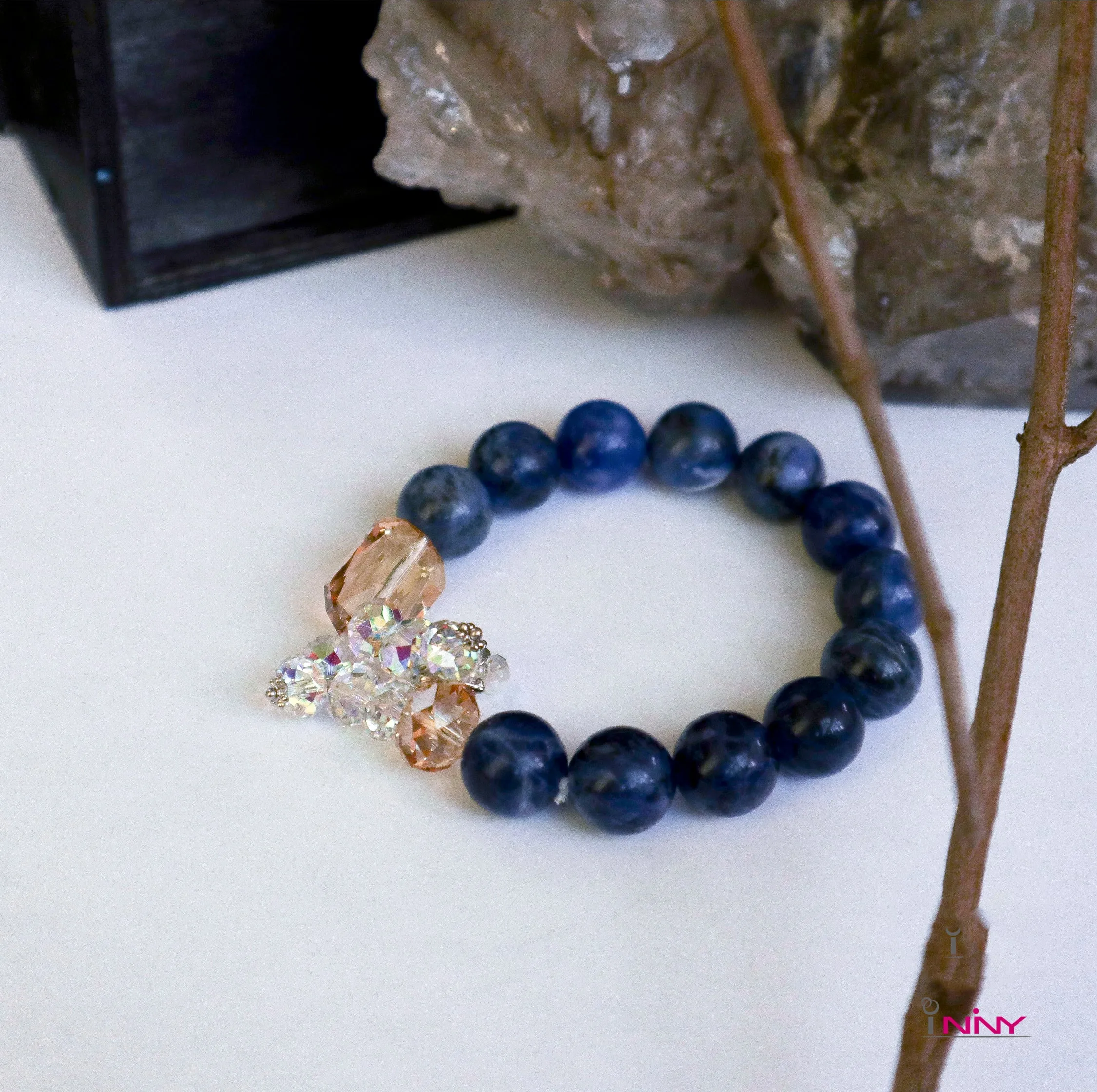 Sodalite Around Crystal Bracelet