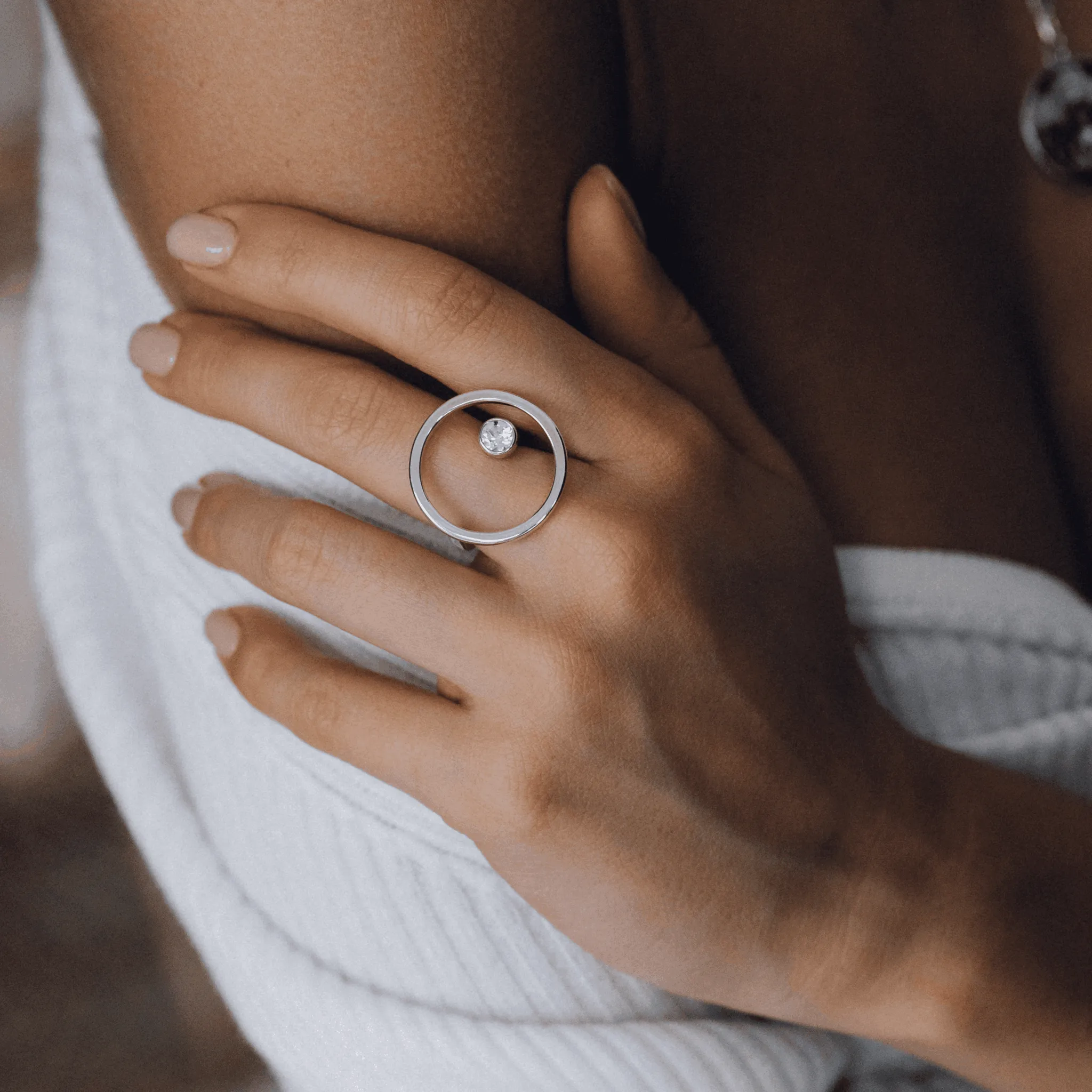 Sphere Ring With White Topaz