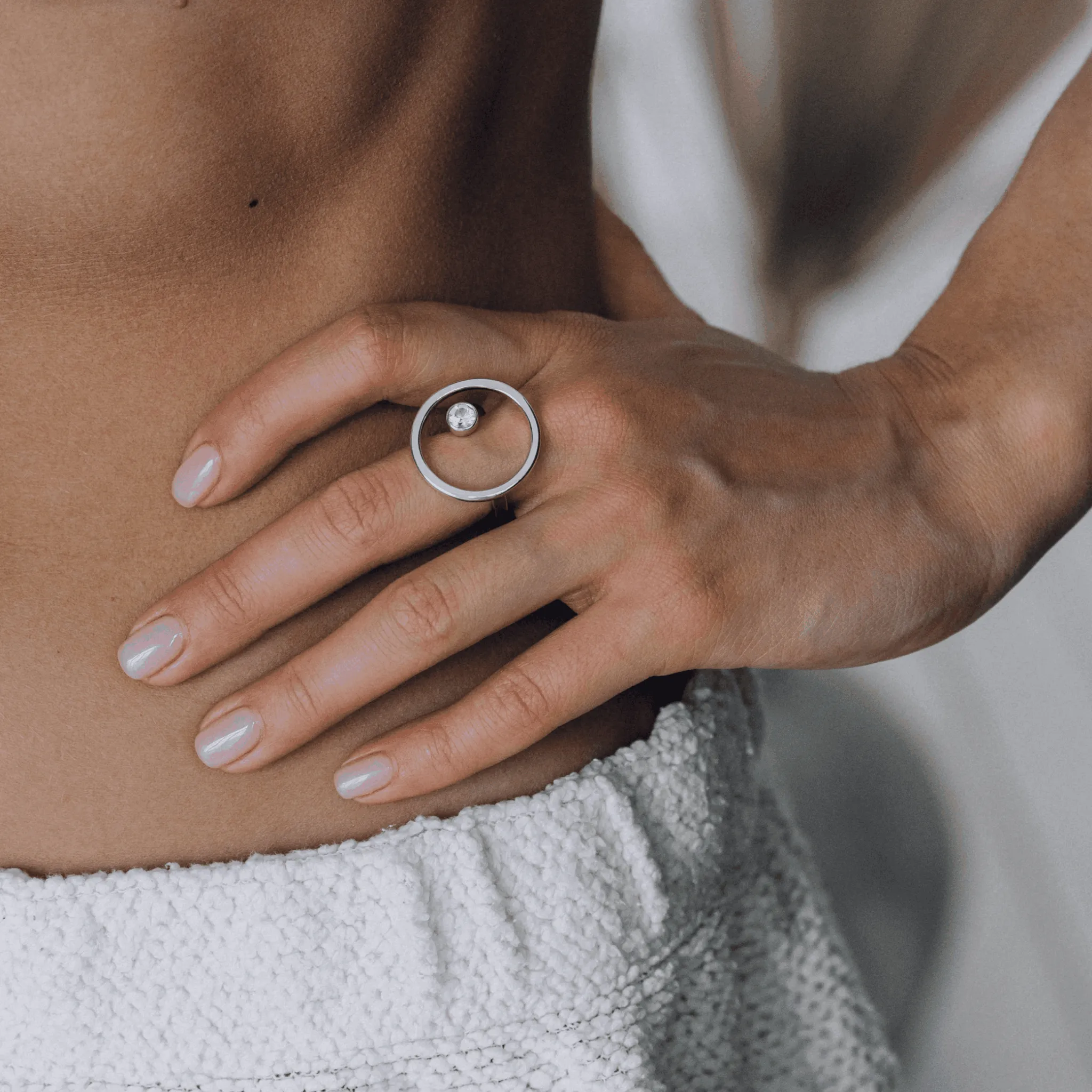 Sphere Ring With White Topaz