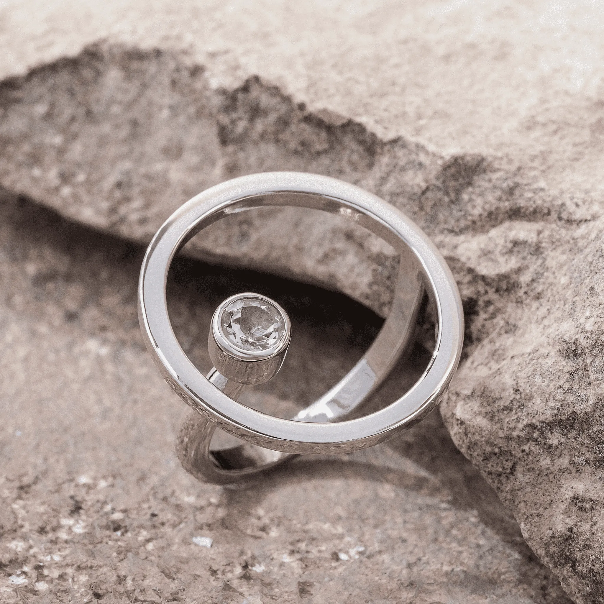 Sphere Ring With White Topaz