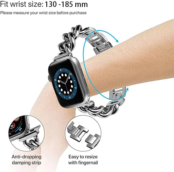 Stainless Steel Chain Bracelet Compatible With Apple Watch Band for 38MM 40MM 41MM-Sliver