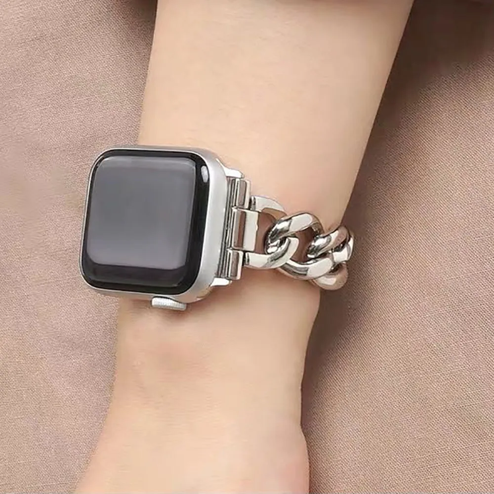 Stainless Steel Chain Bracelet Compatible With Apple Watch Band for 38MM 40MM 41MM-Sliver