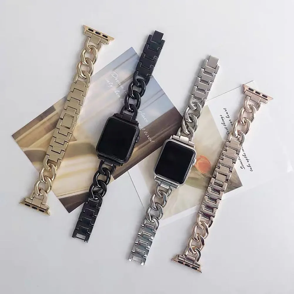 Stainless Steel Chain Bracelet Compatible With Apple Watch Band for 38MM 40MM 41MM-Sliver