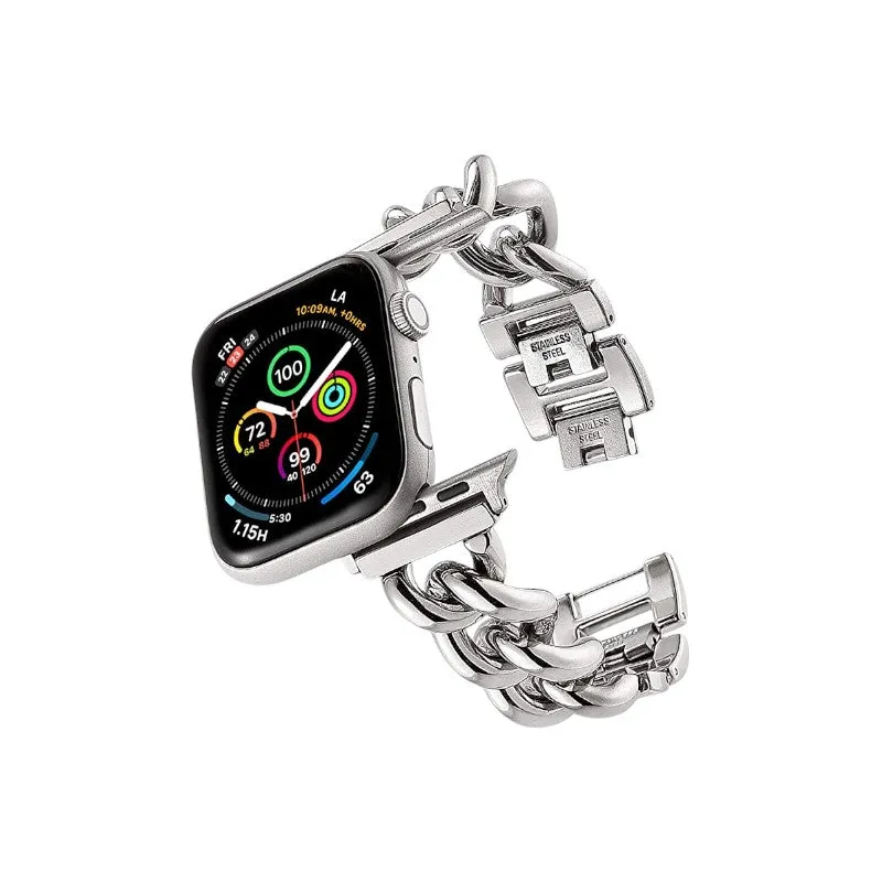 Stainless Steel Chain Bracelet Compatible With Apple Watch Band for 38MM 40MM 41MM-Sliver