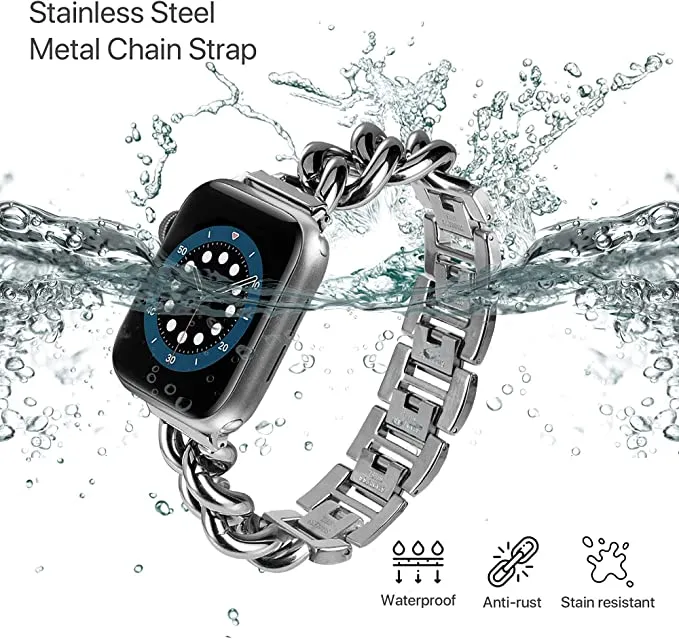 Stainless Steel Chain Bracelet Compatible With Apple Watch Band for 38MM 40MM 41MM-Sliver