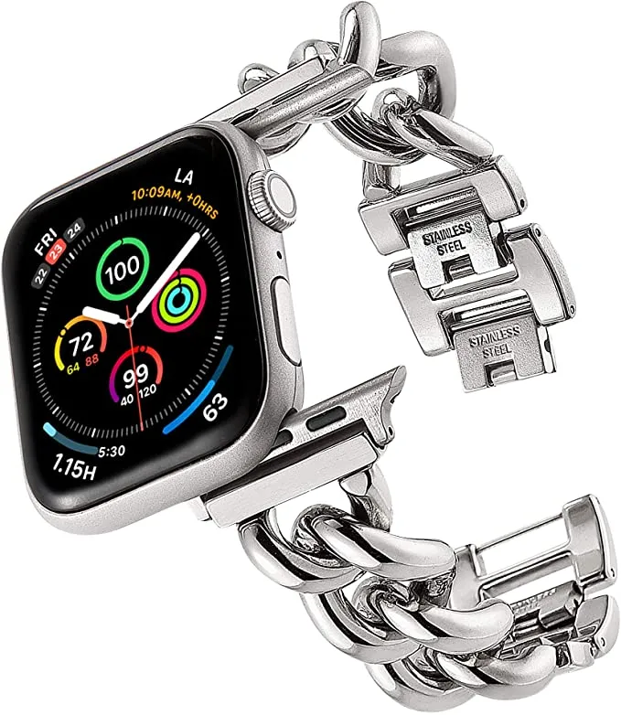 Stainless Steel Chain Bracelet Compatible With Apple Watch Band for 38MM 40MM 41MM-Sliver