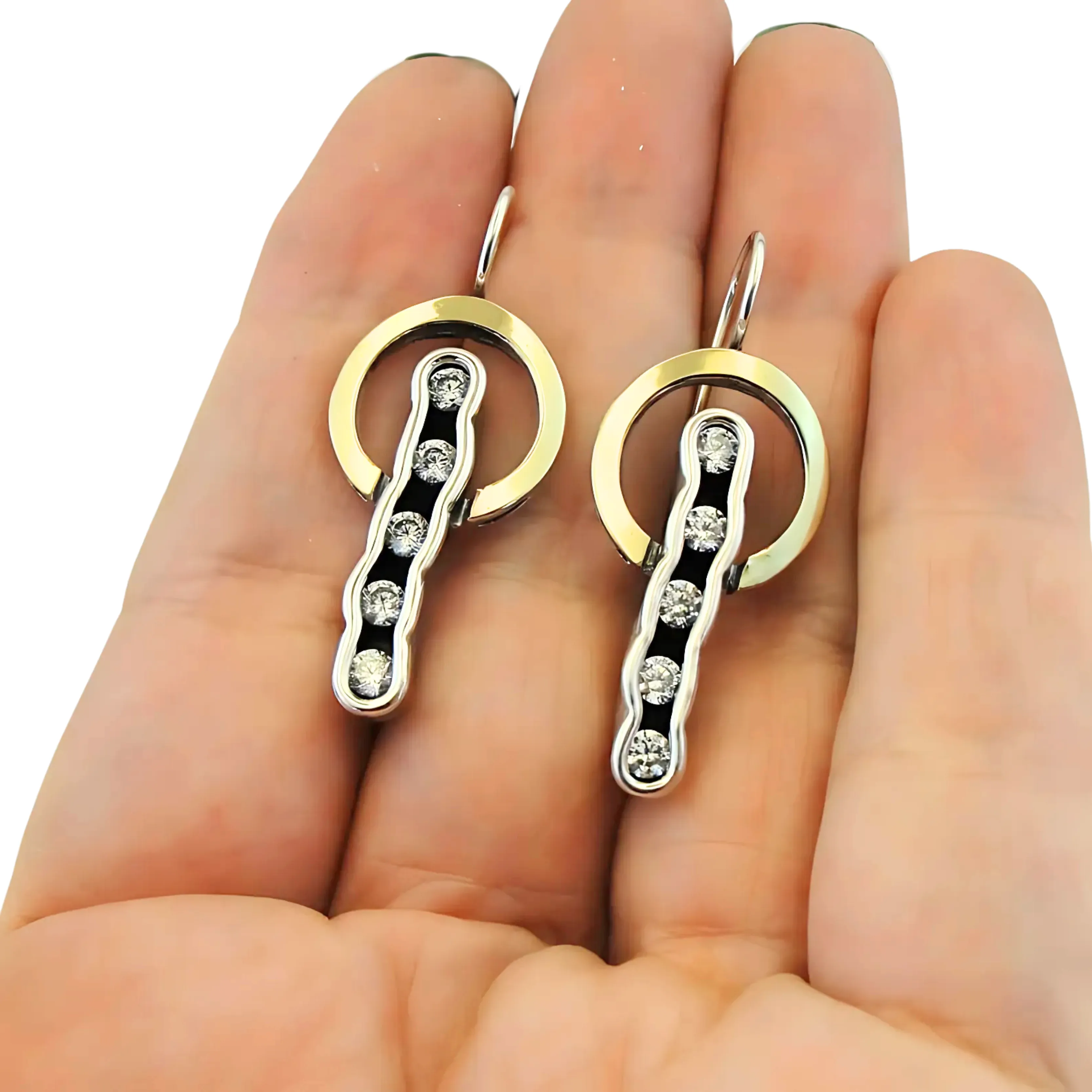 Sterling Silver & 9K Yellow Gold Earrings with Clear Zircon – Ready to Ship for Christmas